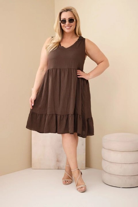 Sukienka damska Plus Size wiskozowa z koronką bez rękawów brązowa
