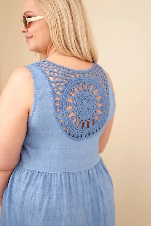 Sukienka damska Plus Size wiskozowa z koronką bez rękawów jeansowa