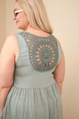 Sukienka damska Plus Size wiskozowa z koronką bez rękawów khaki