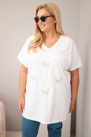 Bluzka damska bawełniana Plus Size z motylkami biała