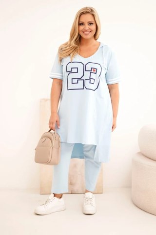 Komplet damski bawełniany Plus Size z bluzką z kapturem i spodniami niebieski