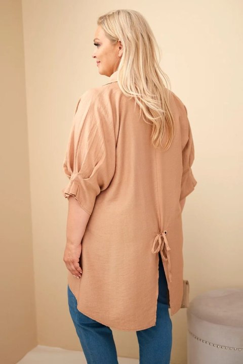 Koszula damska Plus Size bawełniana z guzikami i kołnierzem camelowa