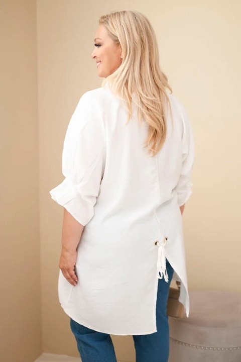 Koszula damska Plus Size bawełniana z guzikami i kołnierzem ecru