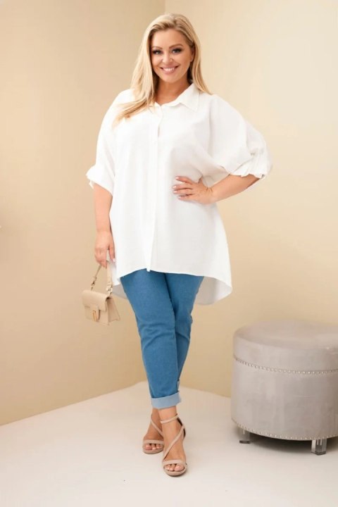 Koszula damska Plus Size bawełniana z guzikami i kołnierzem ecru