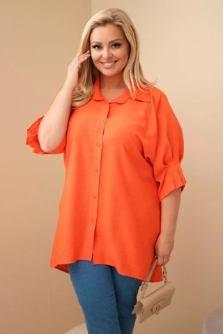 Koszula damska Plus Size bawełniana z guzikami i kołnierzem pomarańczowa