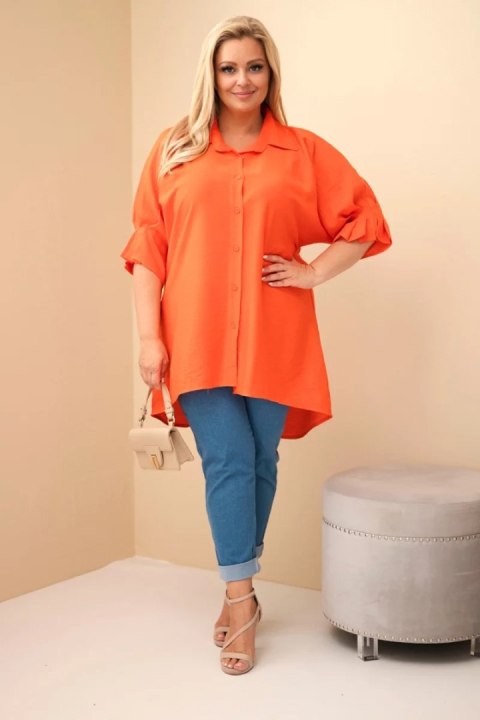 Koszula damska Plus Size bawełniana z guzikami i kołnierzem pomarańczowa