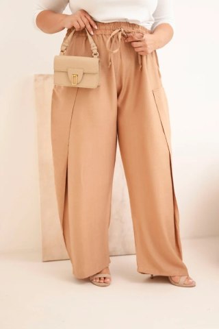 Spodnie damskie bawełniane Plus Size z gumką w pasie camelowe