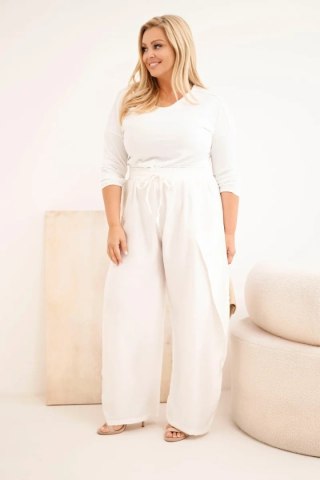 Spodnie damskie bawełniane Plus Size z gumką w pasie ecru