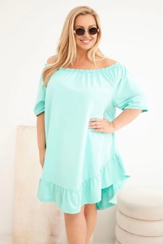 Sukienka damska Plus Size bawełniana z falbaną miętowa