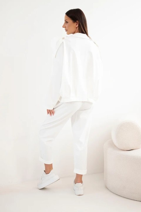 Komplet damski bawełniany z krótką bluzą i spodniami ecru