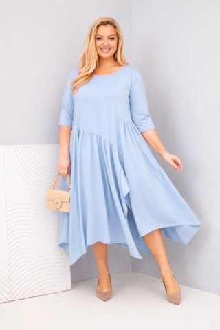 Sukienka damska bawełniana Plus Size z asymetrycznym dołem niebieska