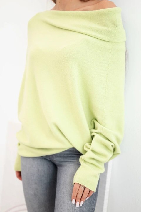 Sweter damski wiskozowy asymetryczny typu nietoperz pistacjowy