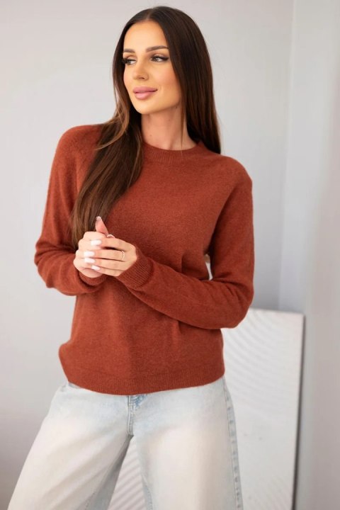 Sweter damski z baby alpaki z długim rękawem i okrągłym dekoltem rudy