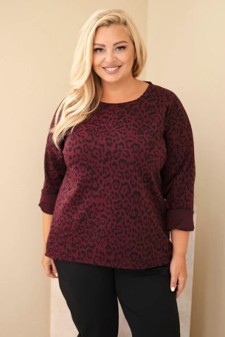 Bluzka damska Plus Size w panterkę z dłuższym tyłem bordowa