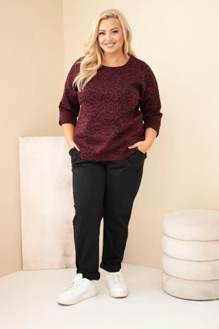 Bluzka damska Plus Size w panterkę z dłuższym tyłem bordowa