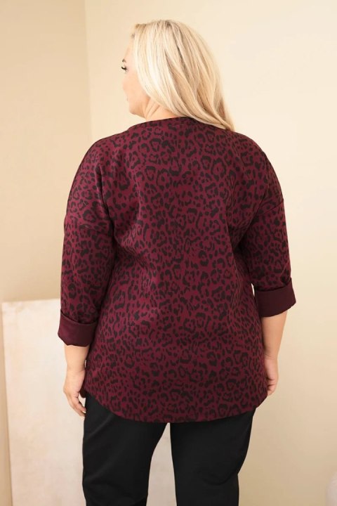 Bluzka damska Plus Size w panterkę z dłuższym tyłem bordowa