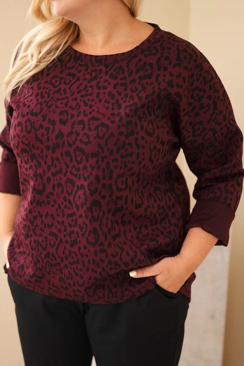 Bluzka damska Plus Size w panterkę z dłuższym tyłem bordowa