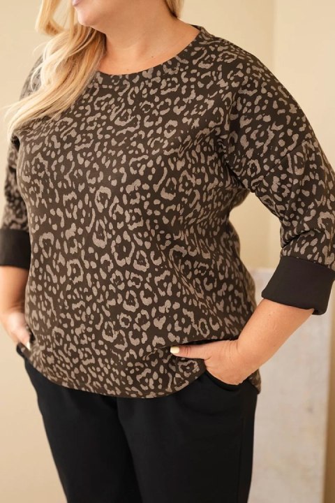 Bluzka damska Plus Size w panterkę z dłuższym tyłem brązowa
