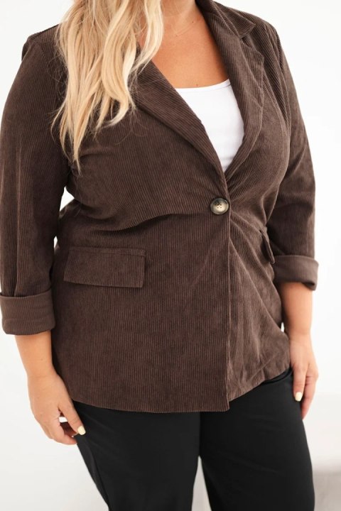 Marynarka damska Plus Size sztruksowa z klapami i kieszeniami brązowa