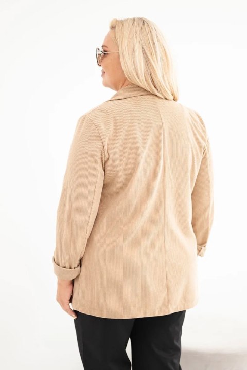 Marynarka damska Plus Size sztruksowa z klapami i kieszeniami camelowa